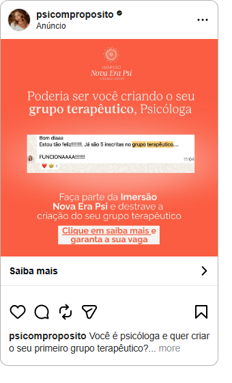 Anúncio Imersão Nova Era Psi, grupo terapêutico